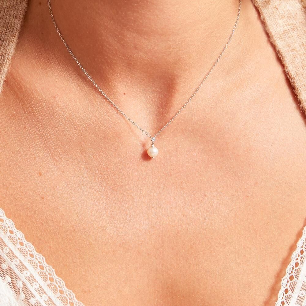Unique Halskette aus Sterlingsilber mit Perlenanhänger silber