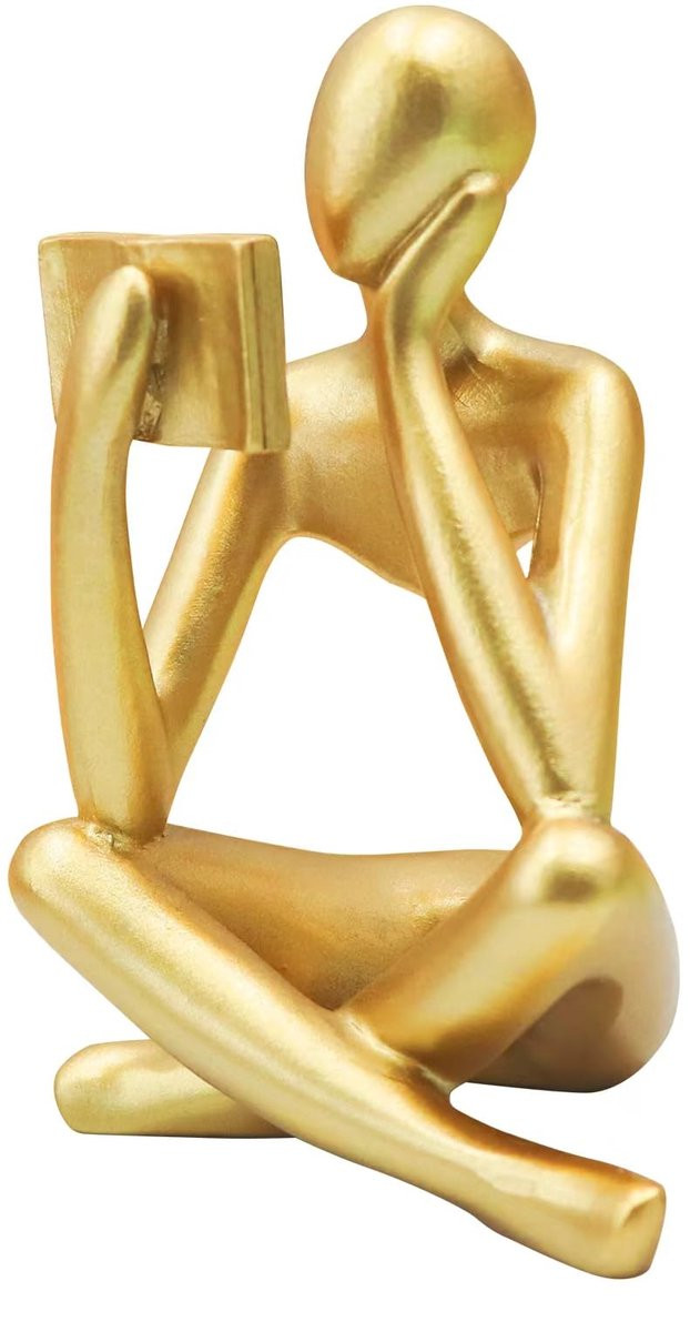My Ninki Moderne Gouden Leesfiguur, Abstracte Kunst Sculptuur voor Huis en Kantoor Decoratie
