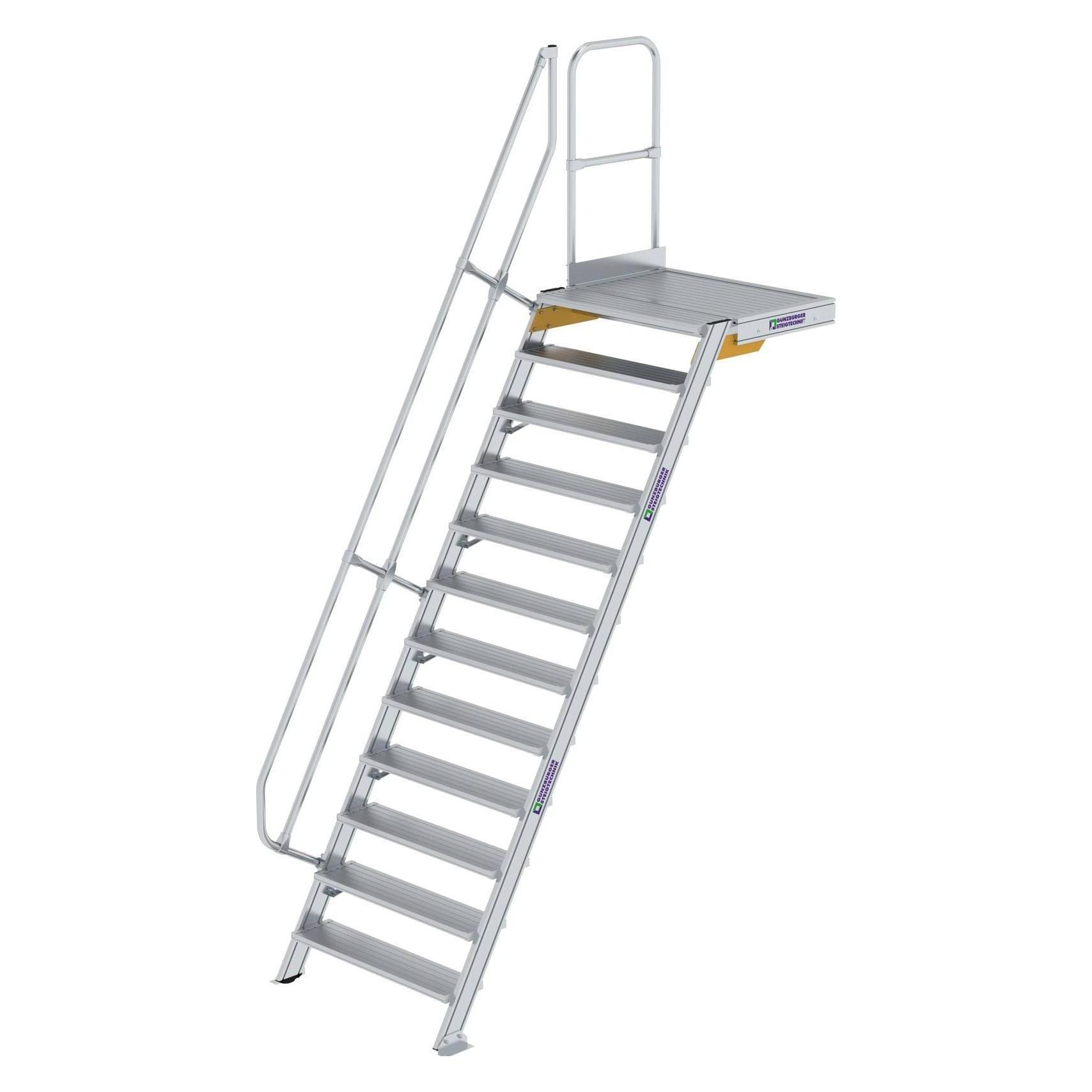 Munk Treppe mit Plattform 60° Stufenbreite 1000 mm 12 Stufen Aluminium geriffelt (Gerüst) (600412)