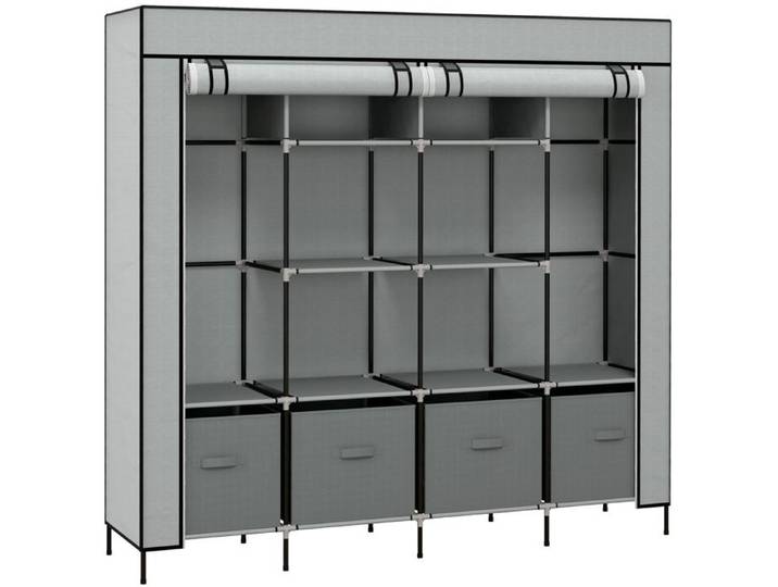 Armoire en tissu – penderie portable – 2 tringles 10 compartiments 4 tiroirs – gris foncé