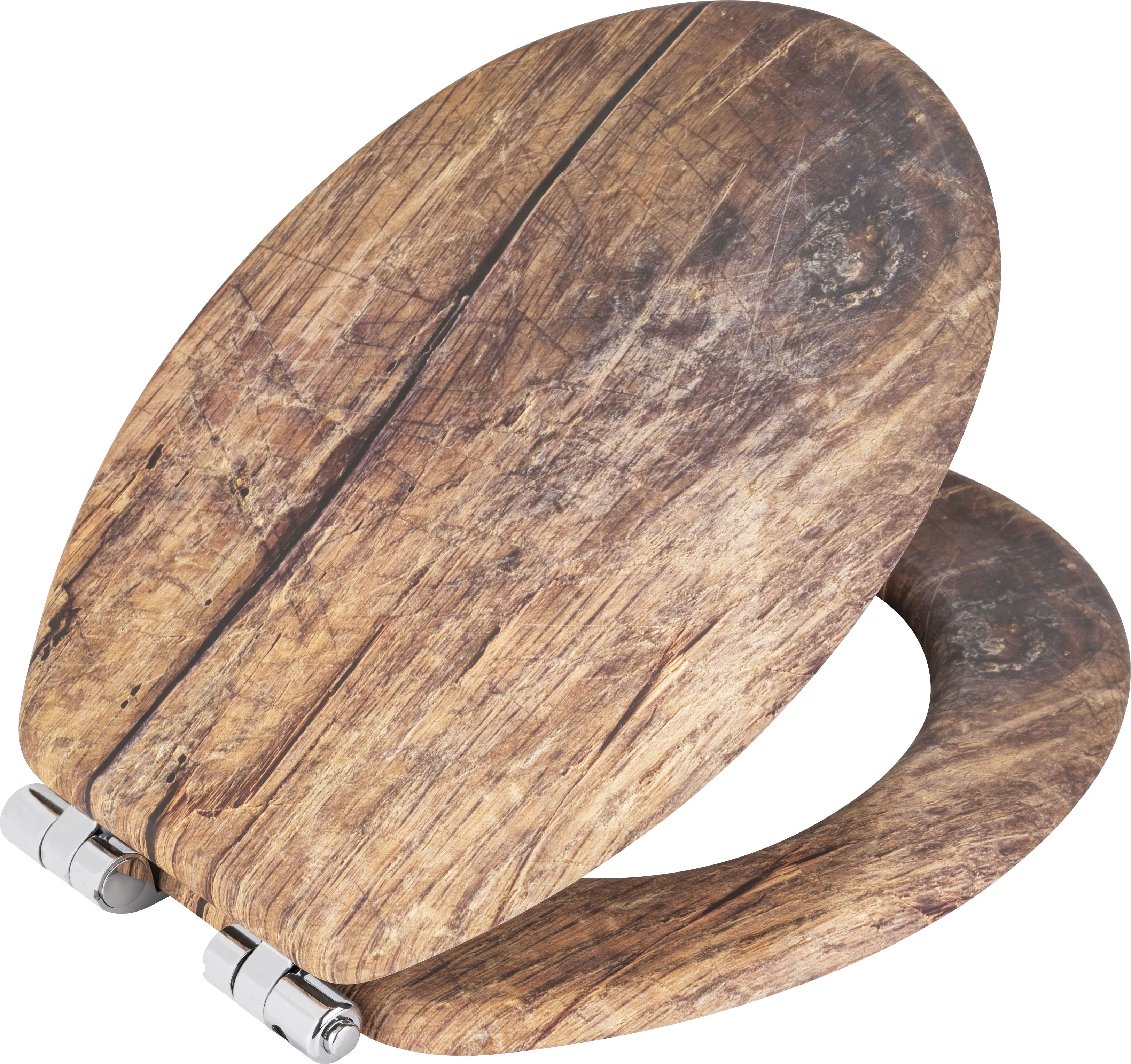 WC-Sitz WENKO "Rustic", braun (braun, silberfarben), B:35,5cm L:42,5cm, WC-Sitze, WC-Sitz, aus FSC-zertifiziertem MDF, feuchtigkeitsresistent