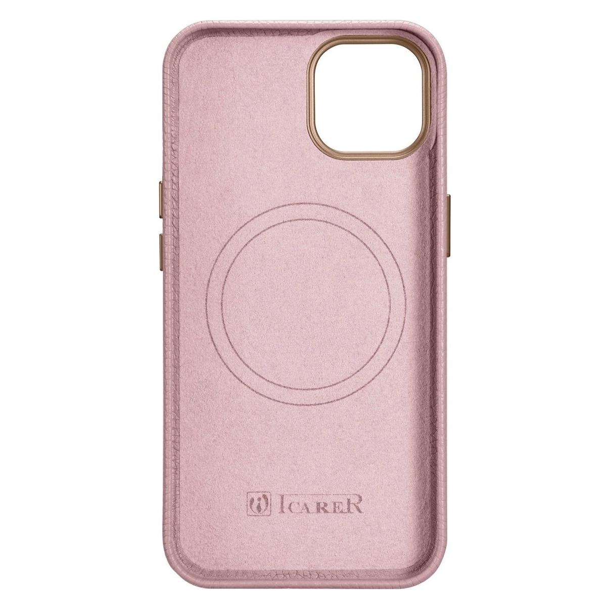 iCarer litchi Premium Ledertasche iPhone 14 Plus Magnetische Ledertasche mit magSafe pink (WMI142207 (Apple iPhone 14 Plus) (WMI14220711-PK)