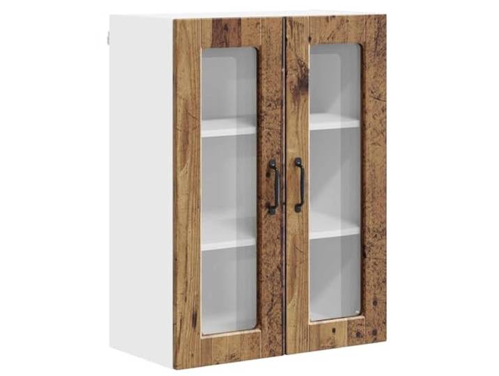 IBUQDDV Wandglas-Schrank Porto Altholz 60 x 31 x 80 cm Holzwerkstoff Wandmontage,Innenbereich,geräumige Fächer,Ablagen,offene Regalböden,Altholz-Optik,klare Linien