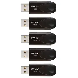 PNY 5er-Pack USB 2.0-Sticks – – 4 Stück à 16 GB (16 GB, USB-A), USB Stick, Schwarz
