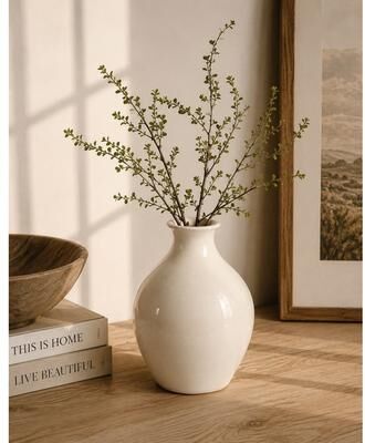 Artissance 9.4-Inch Off-White Glazed Ceramic Vase with 3-Inch Opening
