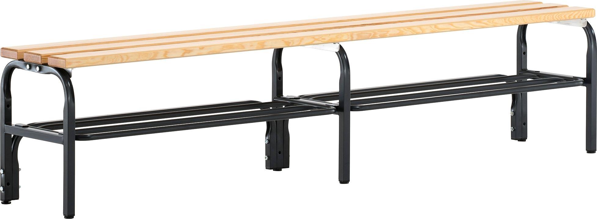 Sitzbank, Holzleisten, mit Schuhrost, TxH 350x450 mm, Länge 2000 mm, RAL 7016