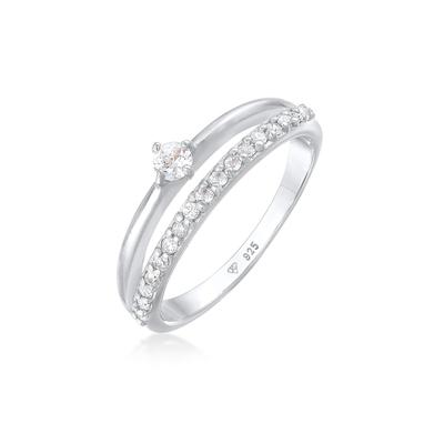 Fingerring ELLI "Zirkonia Solitär Verlobung 925 Silber" Gr. 56, silber, Fingerringe, Damen, 56mm,mit Steinen, Silber 925 (Sterlingsilber), 1,8mm, Fingerring