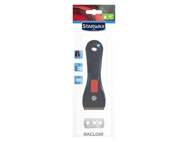 STARWAX Racloir pour vitrocéramique et induction Décolle salissures\, résidus d'aliments séchés et graisses brûlées\, ne raye pas\, livré avec 2 lames inox