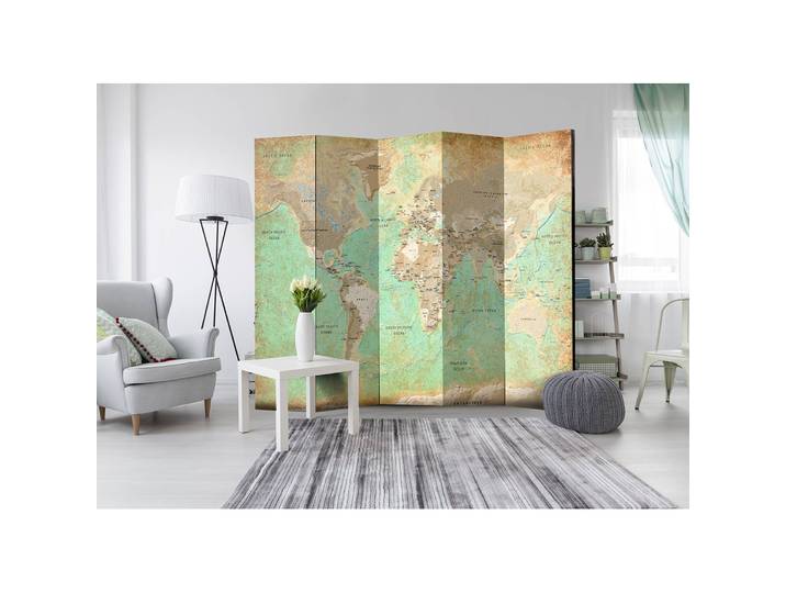 Paravent Turquoise World Map Polaire Marron 225 x 172 x 3cm