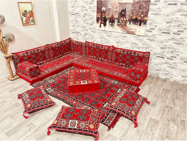 CaddeBuy Sofa Orientalische Sitzecke Afghan Rot – Traditionelles Majlis Bodensofa