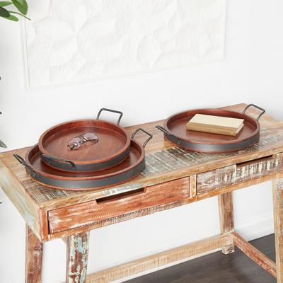 ARCILLA ELEMENTAL Wood Nesting Tray with Sleek Black Metal Handles (Set of 3) - Brown or Cream