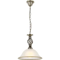 Hängeleuchte Pendellampe Glasleuchte Küchen Deckenleuchte Beleuchtung Glas satiniert, Lampenrand Altmessing, 1 x E27 Fassung, DxH 30x120 cm