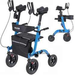 VEVOR Rollator Faltbar mit Sitz, Leichtgewicht Gehwagen mit 4 PU Reifen, Gehhilfe bis 136 kg mit Rückenlehne Tasche Gehstockhalter, Höheverstellbare Laufhilfe mit Feststellfunktion für Senioren, Blau
