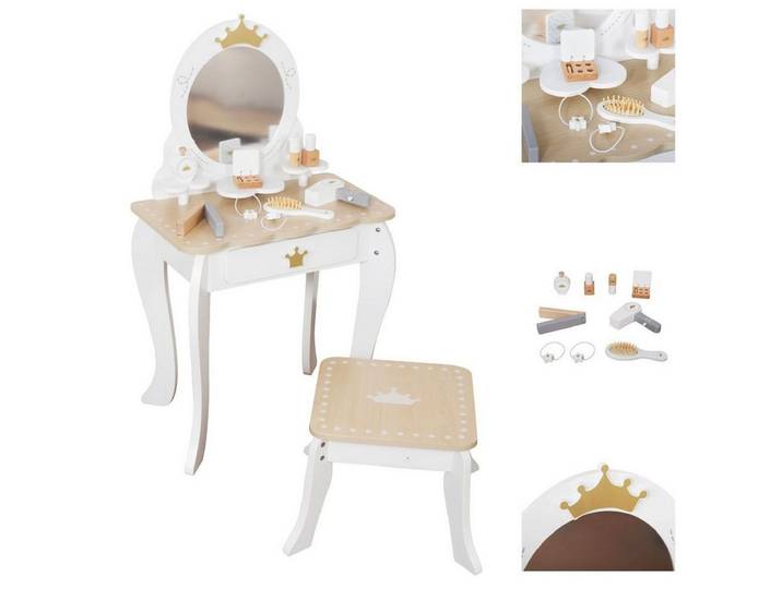 Moni Schminktisch Schminktisch W08H206, Holz, Spiegel, Bürste, Föhn, Haargummis, Zubehör, Kinderzimmer
