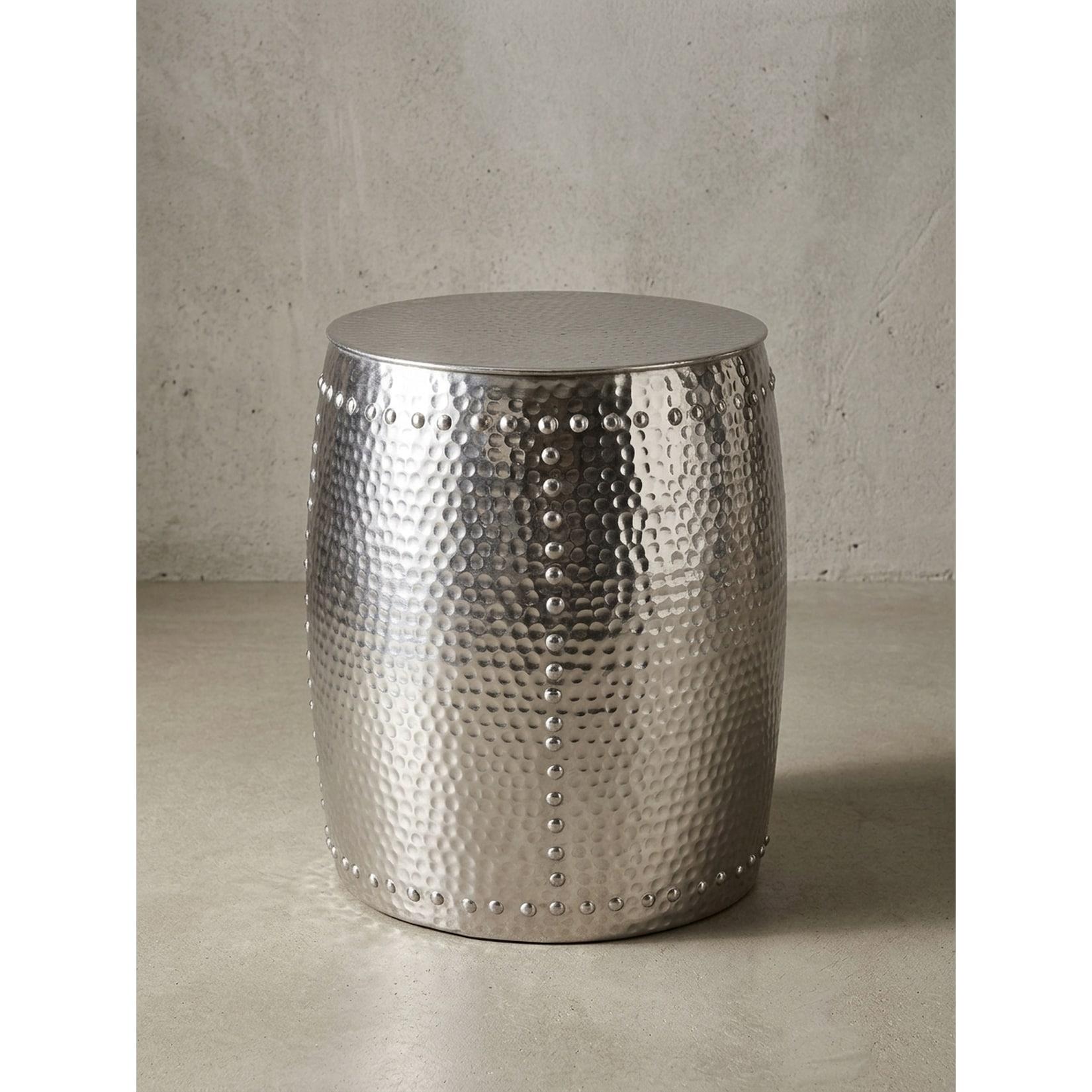 Beistelltisch – Rund Aluminium Silber Hammerschlag 42x49x42 cm orientalisch klein