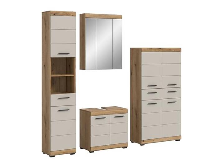 xonox.home – Badkombination Scout 201x191x34 cm in Evoak Oak und Kaschmir Nachbildung matt – Geräumiges Badmöbel-Set mit eleganter Farbgebung – edel, durchdacht & funktional