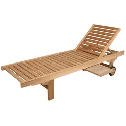 DELUKE Sonnenliege LEO Verstellbar mit Ablagebord Natur Teak Gartenliege mit Rollen Relaxliege Wetterfest