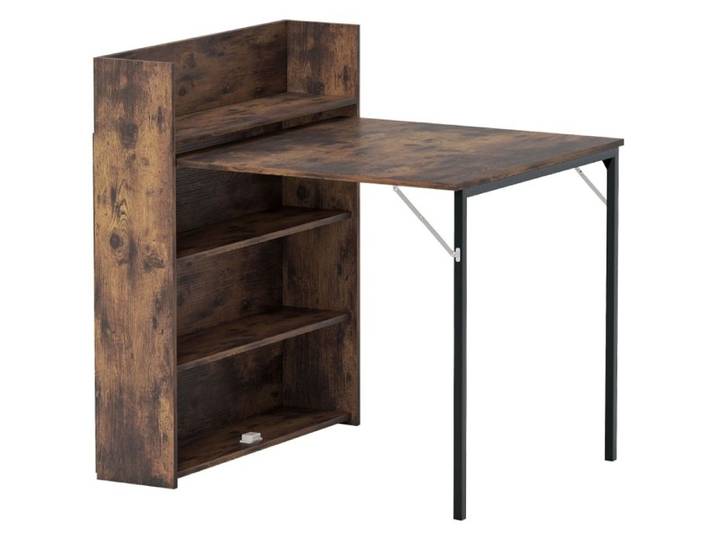 Esstisch Klappbar mit Regal Design industriel Économie de place Pour petites pièces 80x90x93cm Braun rustique