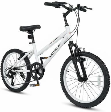 Costway 20 Inch Kids Mountain Bike with Adjustable Seat-White