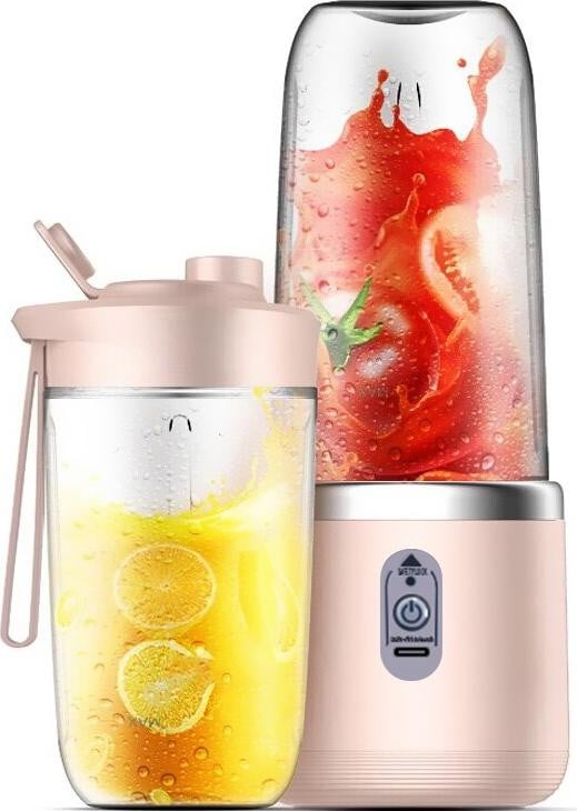 INF Draagbare Oplaadbare Juicer Cup met 6 Messen en Enkel Deksel - Roze
