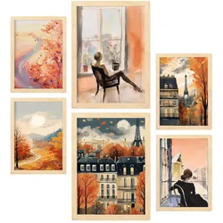 POSTER Set Mit 6 Faszinierende Frau A3 & A4 Rahmen Aus Hellem Holz