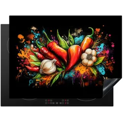 HERDABDECKPLATTE Gemüse - Paprika - Knoblauch - Graffiti - Farbe - Bunt Induktionsmatte 71x52 cm