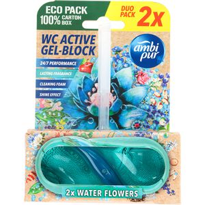 AmbiPur WC-Duftspüler WC Aktiv, Water Flowers, Blauspüler, Einhänger mit Stein, 2 Stück