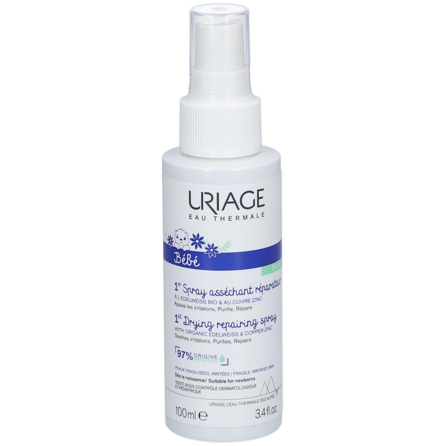 Uriage Baby 1st Drying Repairing Spray with Organic Edelweiss & Copper-Zinc Nieuwe Formule 100 ml