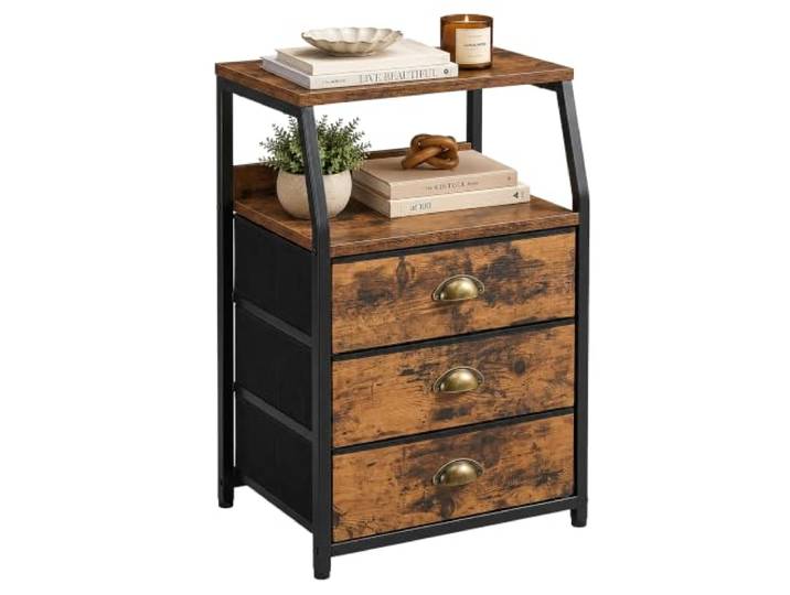 Relaxdays Commode Vintage Brun 3 tiroirs\, Dimensions HxLxP: 72x29x40 cm cadre métal\, tiroirs non tissés