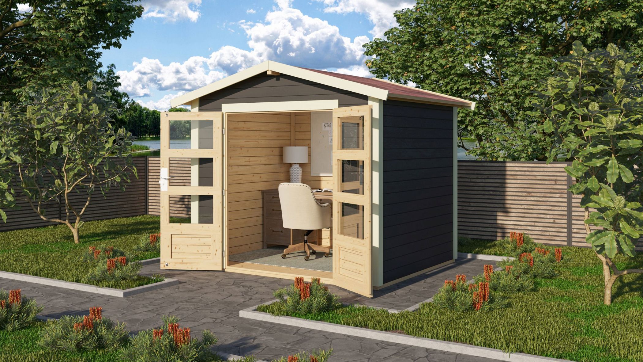 Karibu Gartenhaus Gerätehaus Talkau 3 terragrau 244x204x230 cm