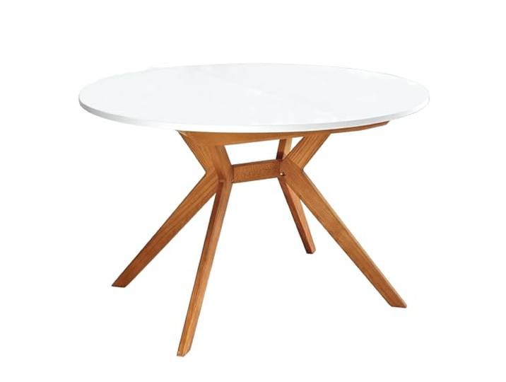 RAGABA Runder ausziehbarer Esstisch 120 cm Biju, Esstich für 6 Personen, Massives Eschenholz und MDF-Platte, Platzsparend, Erweiterbarer, Weiß, Eichenbeize