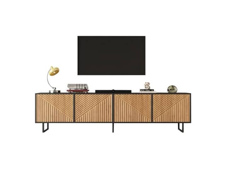 RAPRAP TV-Schrank Holz 180cm für 80 Zoll Fernseher, TV Lowboard Stehend mit 4 Türen & Streifendesign, Fernsehschrank im Skandi-Stil, stabil & stilvoll,O