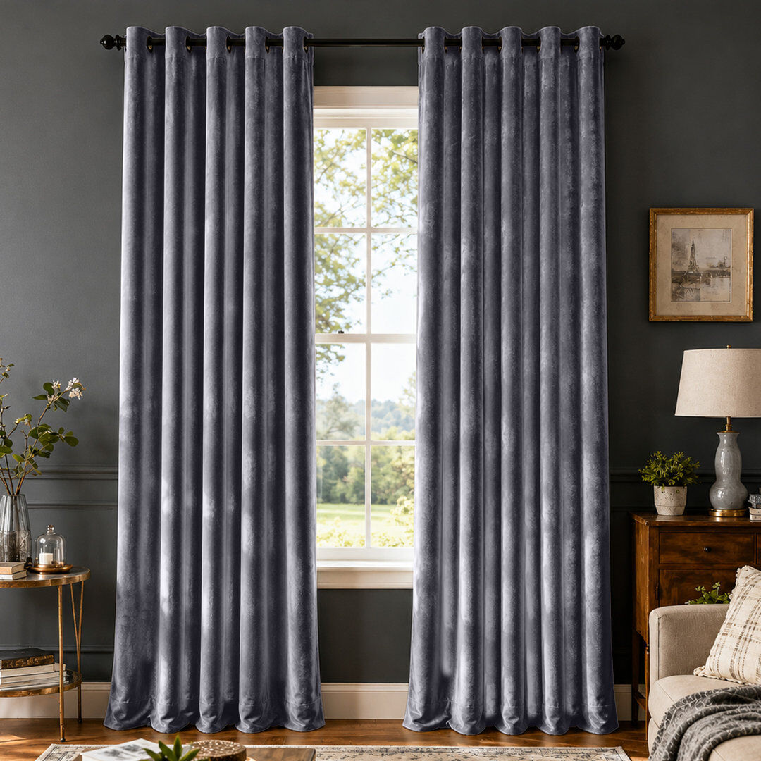 Canora Grey Crushed Velvet Eyelet Window Curtains Grey 228cm Width x 168cm Drop