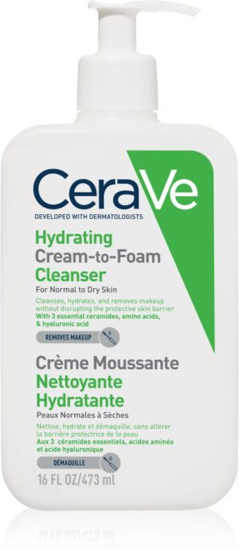 CeraVe Cleansers Hydrating Cream-to-Foam Cleanser schäumende Reinigungscreme für normale und trockene Haut 473 ml