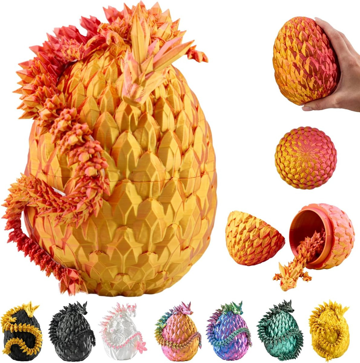 Draak in ei fantasy beeld interieur decoratie goud rood 36 cm