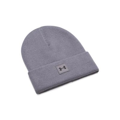 Beanie UNDER ARMOUR "HALFTIME BEANIE", Herren, grau (castlerock, schwarz), Obermaterial: 100% Polyacryl, Mützen Beanie, gerippter Acryl-Strickstoff, schweißableitend, schnell trocknend