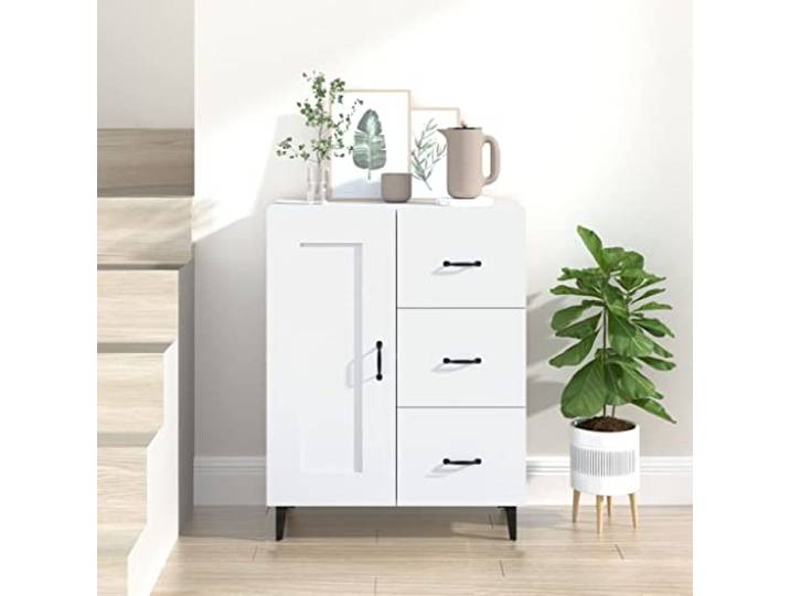 SDWEHO7 Kommode Modern Stil aus Holzwerkstoff, Anrichte mit 3 Schubladen & 1 Tür, Schmaler Flurtisch Sideboard Schubladenschrank für Wohnzimmer, Flur, Weiß 69,5x34x90 cm