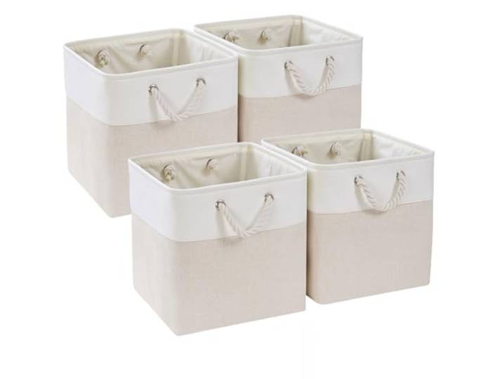 Mangata Cube de Rangement Tissu\,33x33x33cm Paniers de Rangement Pour Vêtements/étagère Compatible avec Kallax(Beige Clair/Blanc\, 4 Paquet)