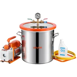 VEVOR Vakuumpumpe mit 18,9 L Vakuumkammer, 3,5 CFM 99 L/min, 180 W, 1-stufige Unterdruckpumpe, Vacuum Pump Kit, 1,5 m Schlauch, zur Stabilisierung von Holz & Entgasung von Silikonharz