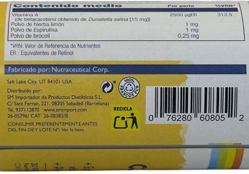 Solaray Food Carotene 15mg Vitamina A De Betacaroteno 30 Perlas Talla Única Unisex