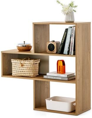 Costway Convex Bookshelf 3-Shelf Open Bookcase Room Organizer with Anti-Toppling Device