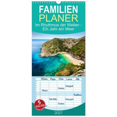 Familienplaner 2027 - Im Rhythmus der Wellen - Ein Jahr am Meer mit 5 Spalten (Wandkalender, 21 x 45 cm) CALVENDO