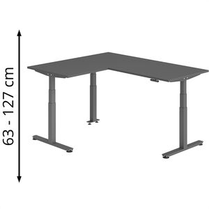 Hammerbacher Schreibtisch XDSMW, graphit / graphit, elektrisch höhenverstellbar, L-Form, 180 x 63-127 x 160 cm