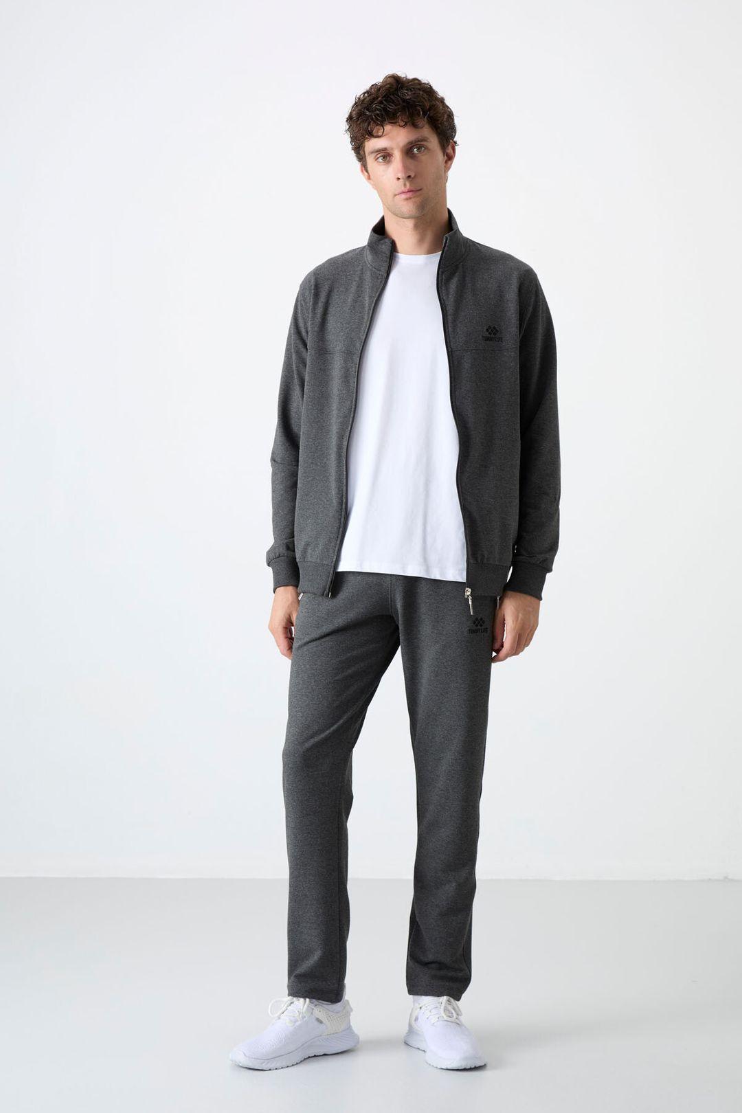 Herren Relaxed Fit Zip-Kragen Sweatshirt und Hosen Set