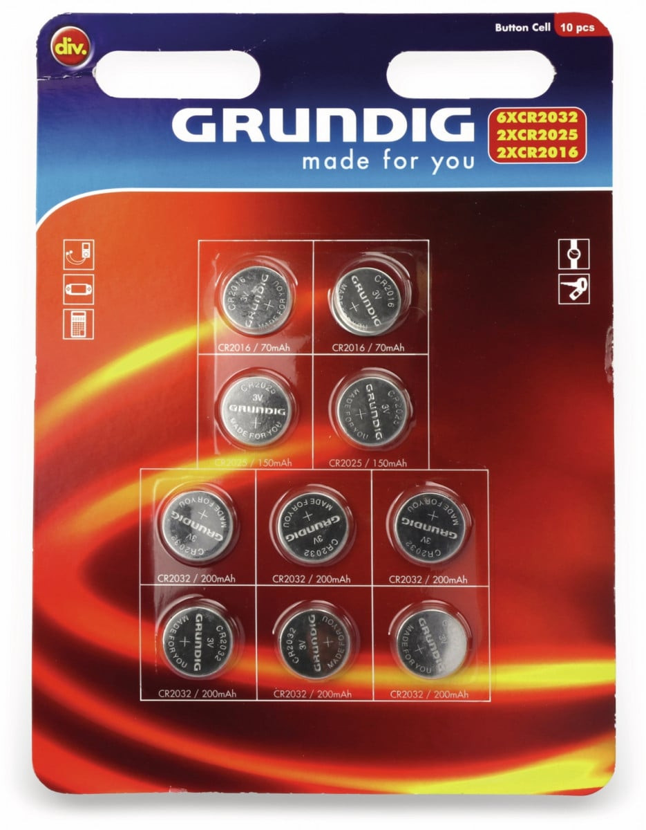 Grundig set knoopcelbatterijen CR2016 CR2016 CR2032 Li-MnO2, 10 stuks