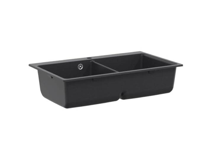 Xhnifbn Granit Spülbecken Küche Doppelbecken 86x51cm Graphit Hitzebeständige Quarzkomposit Spüle für die Küche, kratzfest und inklusive Ablaufgarnitur für 90cm Unterschränke.