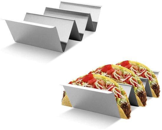 Set van 2 RVS Taco houders met 3 vakken, Zilver