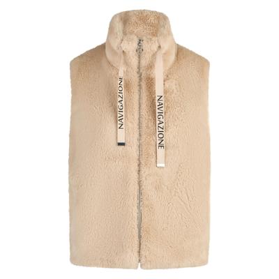 Fellimitatweste NAVIGAZIONE "NAVIGAZIONE Fellweste", Damen, Gr. 42, beige (camel), Casual, regular fit, Westen, hochwertiges, weiches Plüsch-Material