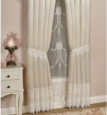 Touch of Class Trousseau Lace Tailored Curtain Pair, 112 x 84, Ivory