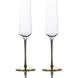 Intirilife 2x Champagner Glas mit goldfarbenem Stiel - 200 ml Füllmenge - Sekt Prosecco Glas Kristallglas stoßfest
